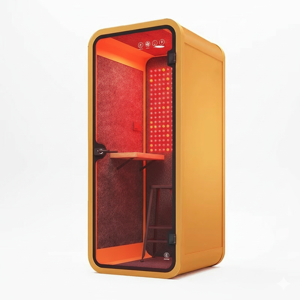 Red Aura Bio-Focus Pods: Soundproof Office Pods with Integrated Red Light Therapy (1-6 Person Wellness Workspaces)