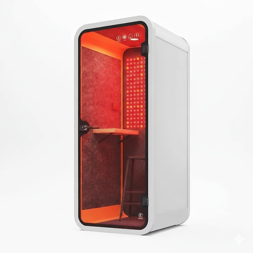 Red Aura Bio-Focus Pods: Soundproof Office Pods with Integrated Red Light Therapy (1-6 Person Wellness Workspaces)