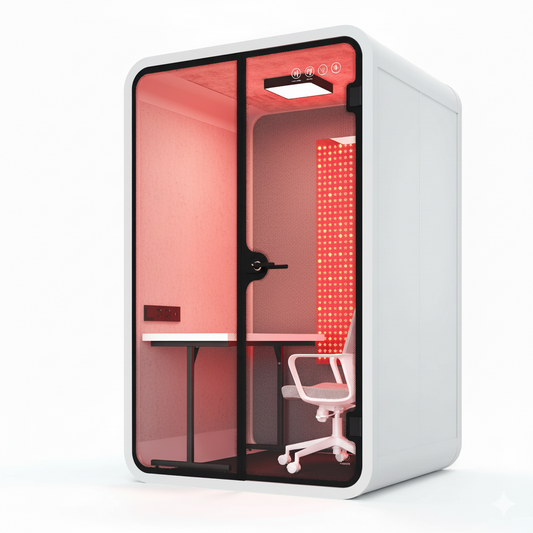Red Aura Bio-Focus Pods: Soundproof Office Pods with Integrated Red Light Therapy (1-6 Person Wellness Workspaces)