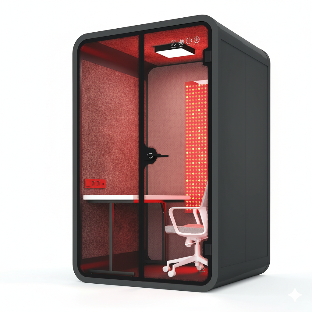 Red Aura Bio-Focus Pods: Soundproof Office Pods with Integrated Red Light Therapy (1-6 Person Wellness Workspaces)
