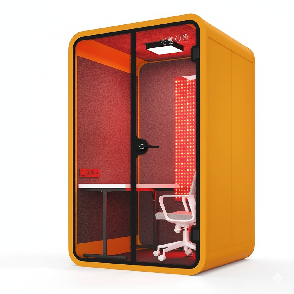 Red Aura Bio-Focus Pods: Soundproof Office Pods with Integrated Red Light Therapy (1-6 Person Wellness Workspaces)