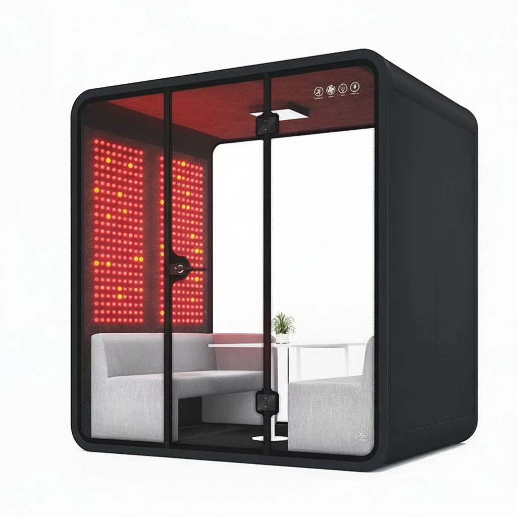 Red Aura Bio-Focus Pods: Soundproof Office Pods with Integrated Red Light Therapy (1-6 Person Wellness Workspaces)