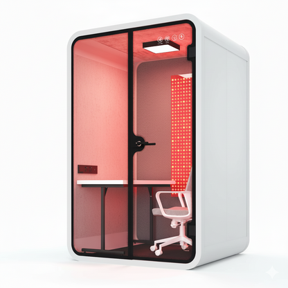 Red Aura Bio-Focus Pods: Soundproof Office Pods with Integrated Red Light Therapy (1-6 Person Wellness Workspaces)